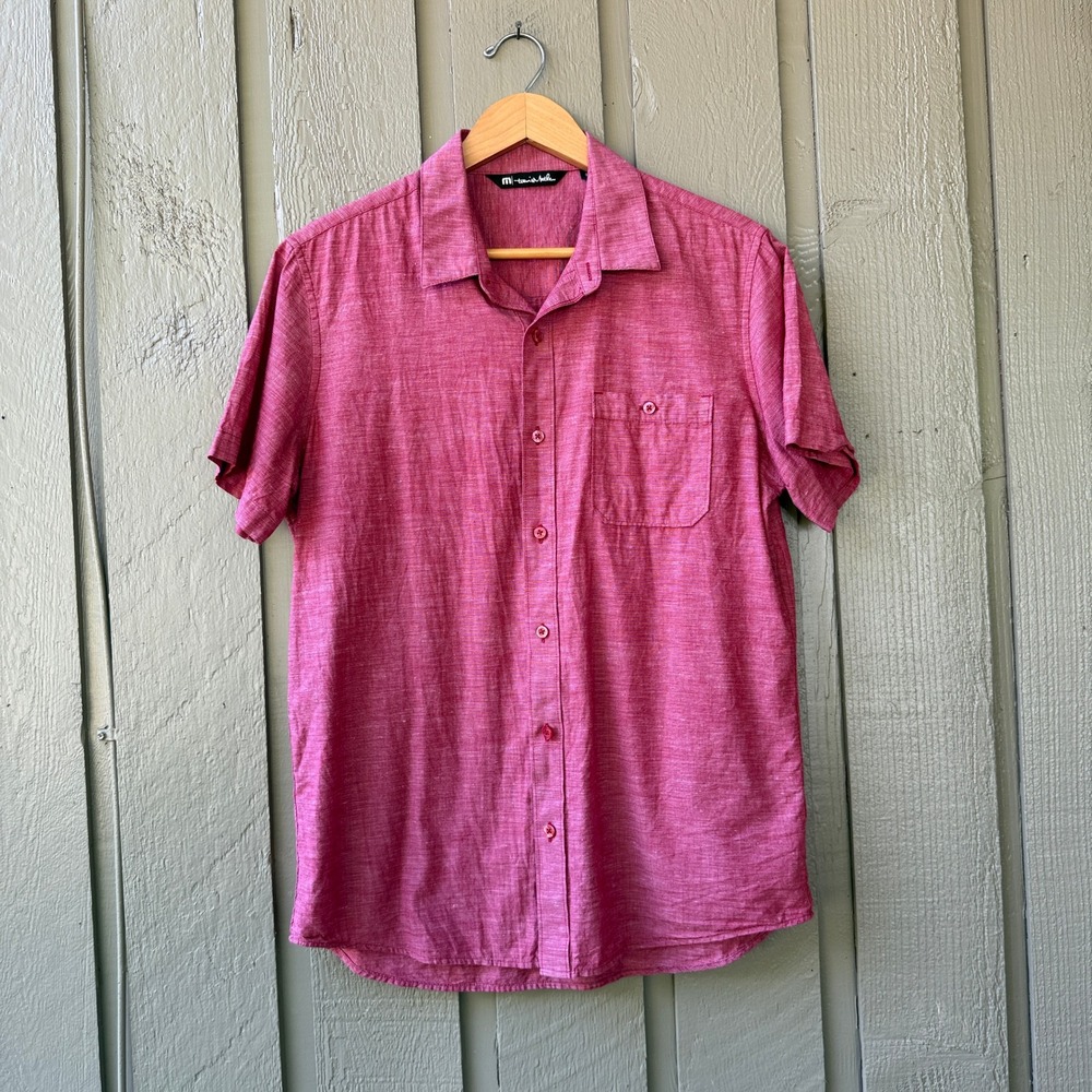 TravisMathew Button Down Shirt Mens Medium Short Sleeve Cotton Blend Red